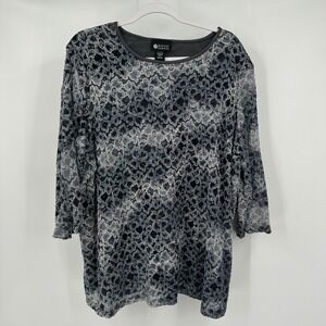 Maggie Barnes Womens Moody Lace Illusion Top Size 2X Floral Textured Knit